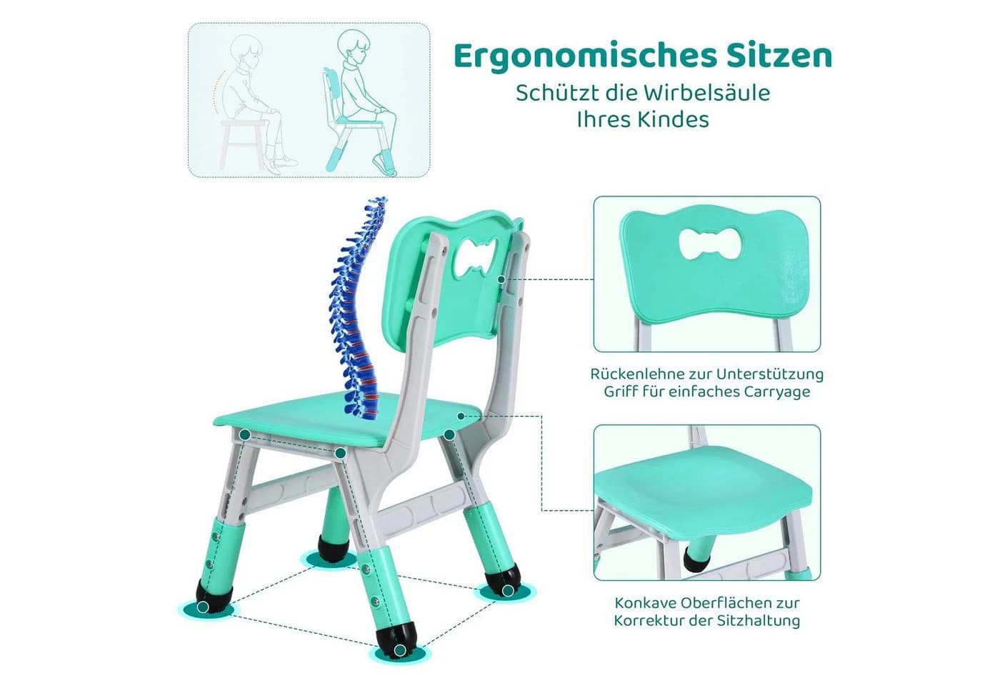 TLGREEN Kindersitzgruppe Tisch mit 4 Stühlen höhenverstellbar Minzgrün - Bild 5
