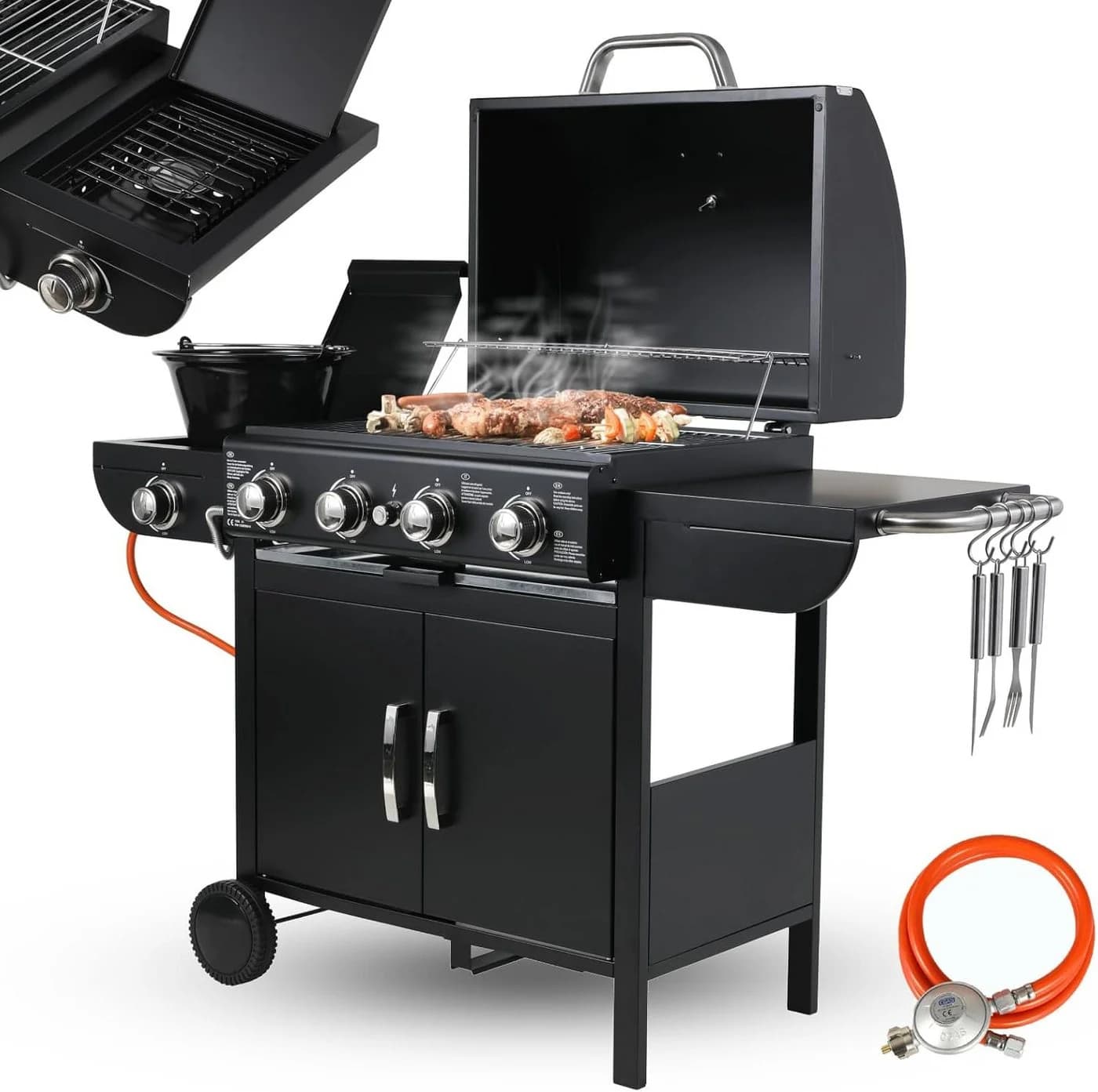 TLGREEN Gasgrill 4+1 Brenner Edelstahl Schwarz mit Piezozündung - Bild 2