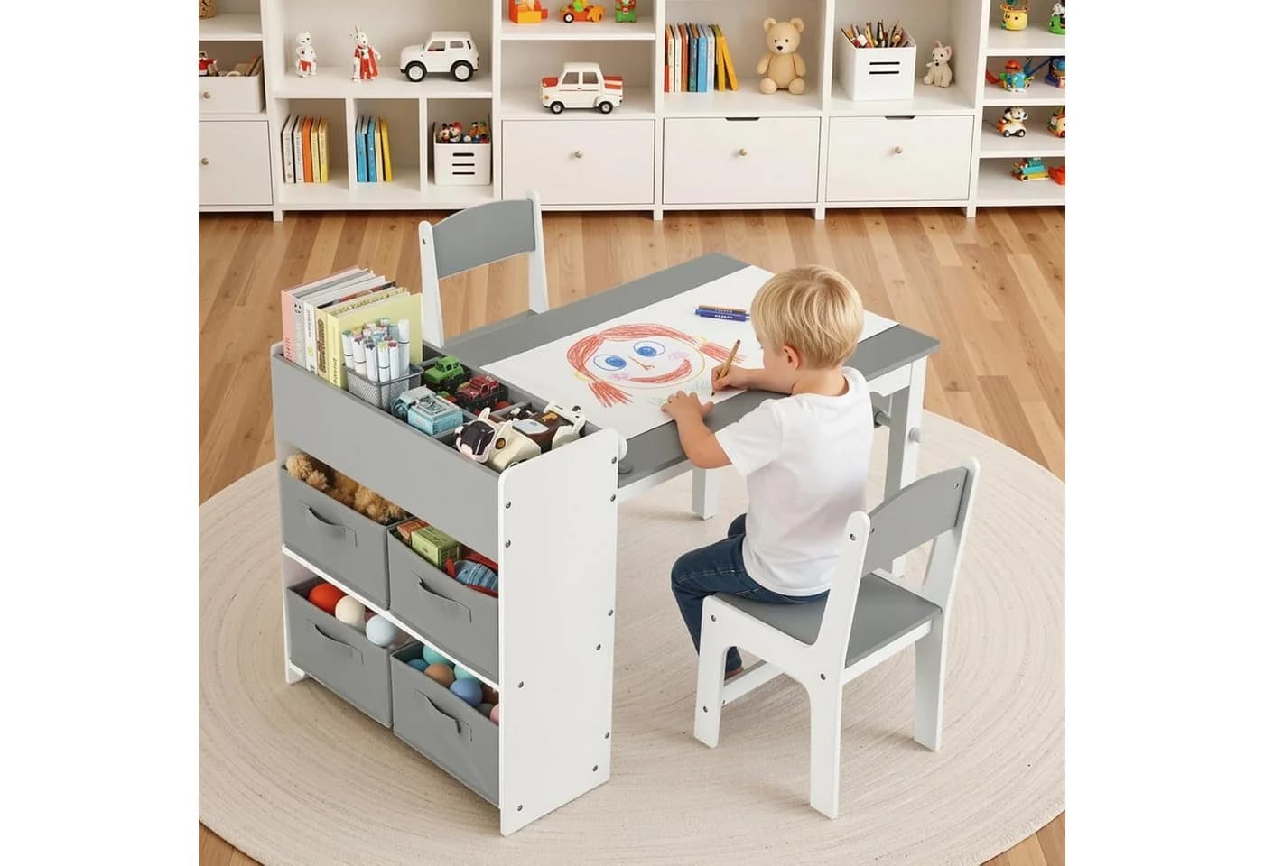 TLGREEN Zeichentisch mit 2 Stühlen Grau MDF - Bild 2