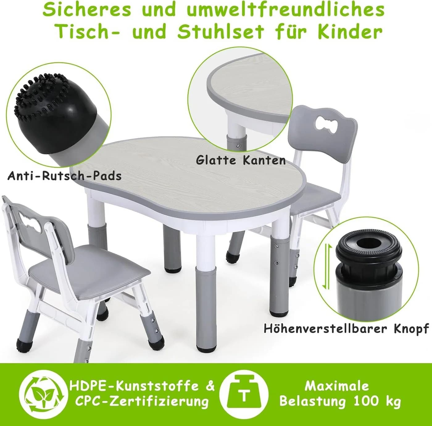 TLGREEN Kindertisch Höhenverstellbar Maltisch Kinder Tisch Stuhl Set - Bild 3