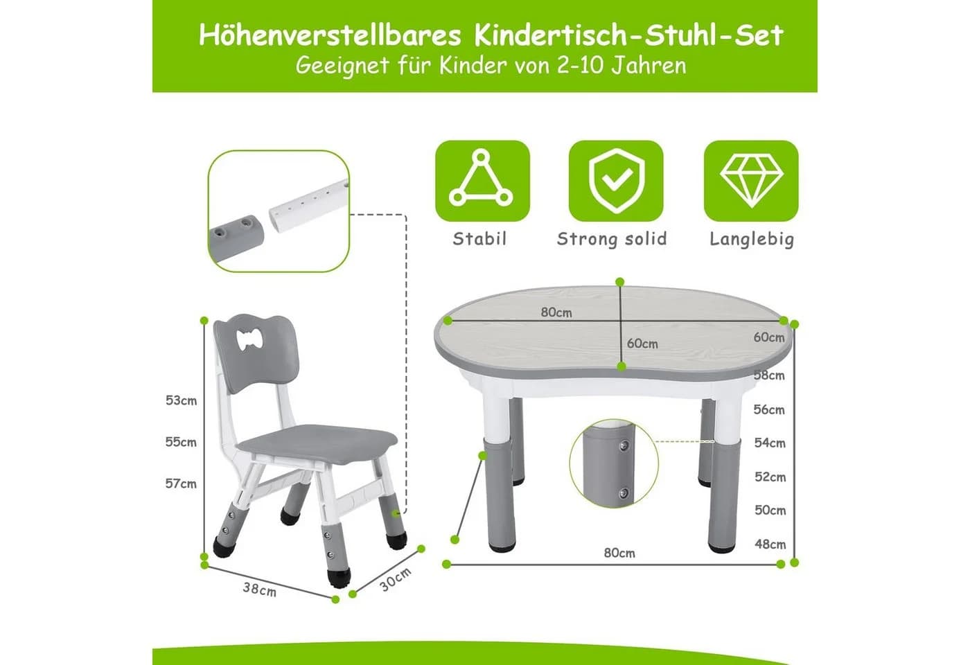TLGREEN Kindertisch Höhenverstellbar Maltisch Kinder Tisch Stuhl Set - Bild 5