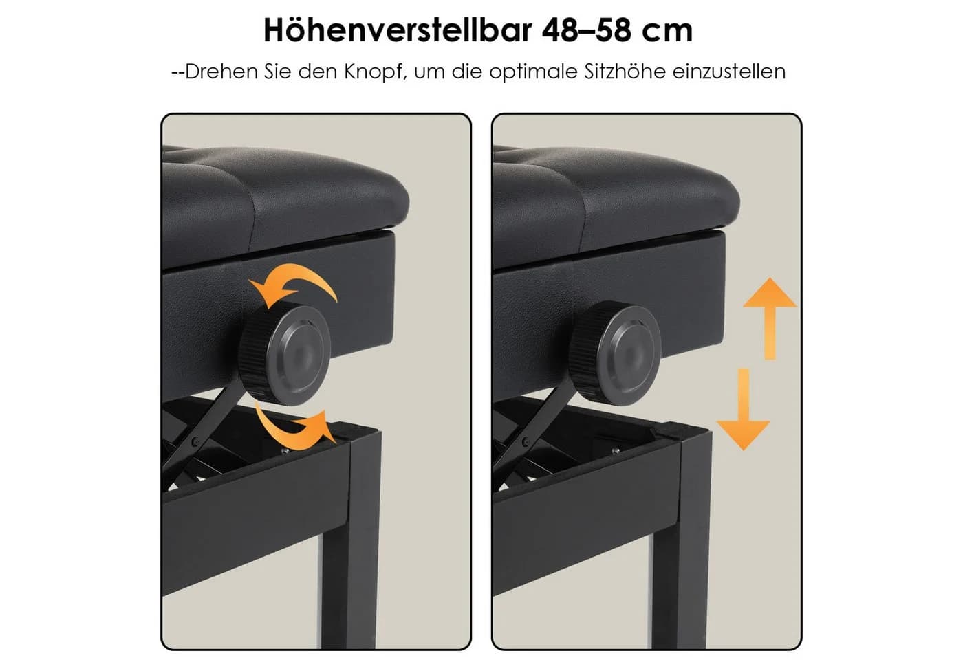 TLGREEN Klavierbank Höhenverstellbar 48-58CM Schwarz