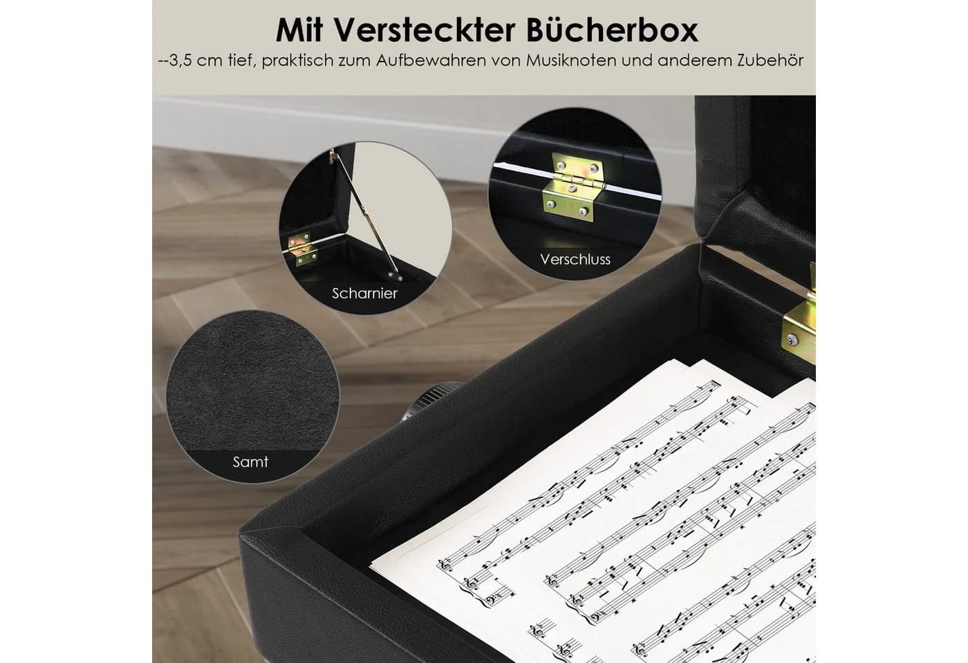 TLGREEN Klavierbank Höhenverstellbar 48-58CM Schwarz - Bild 5