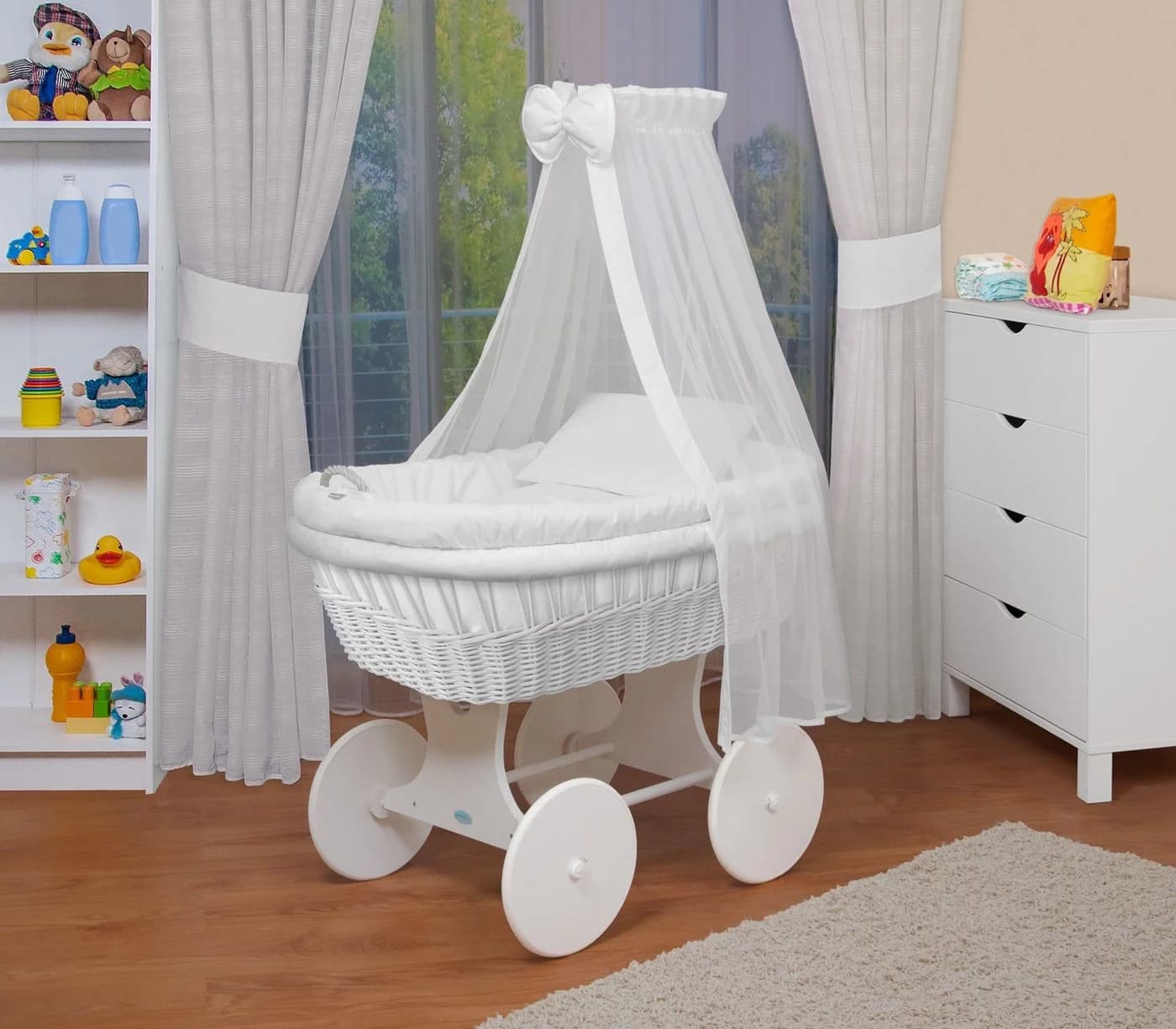 Waldin Stubenwagen Baby-Set XXL Weiß Naturweide - Bild 2