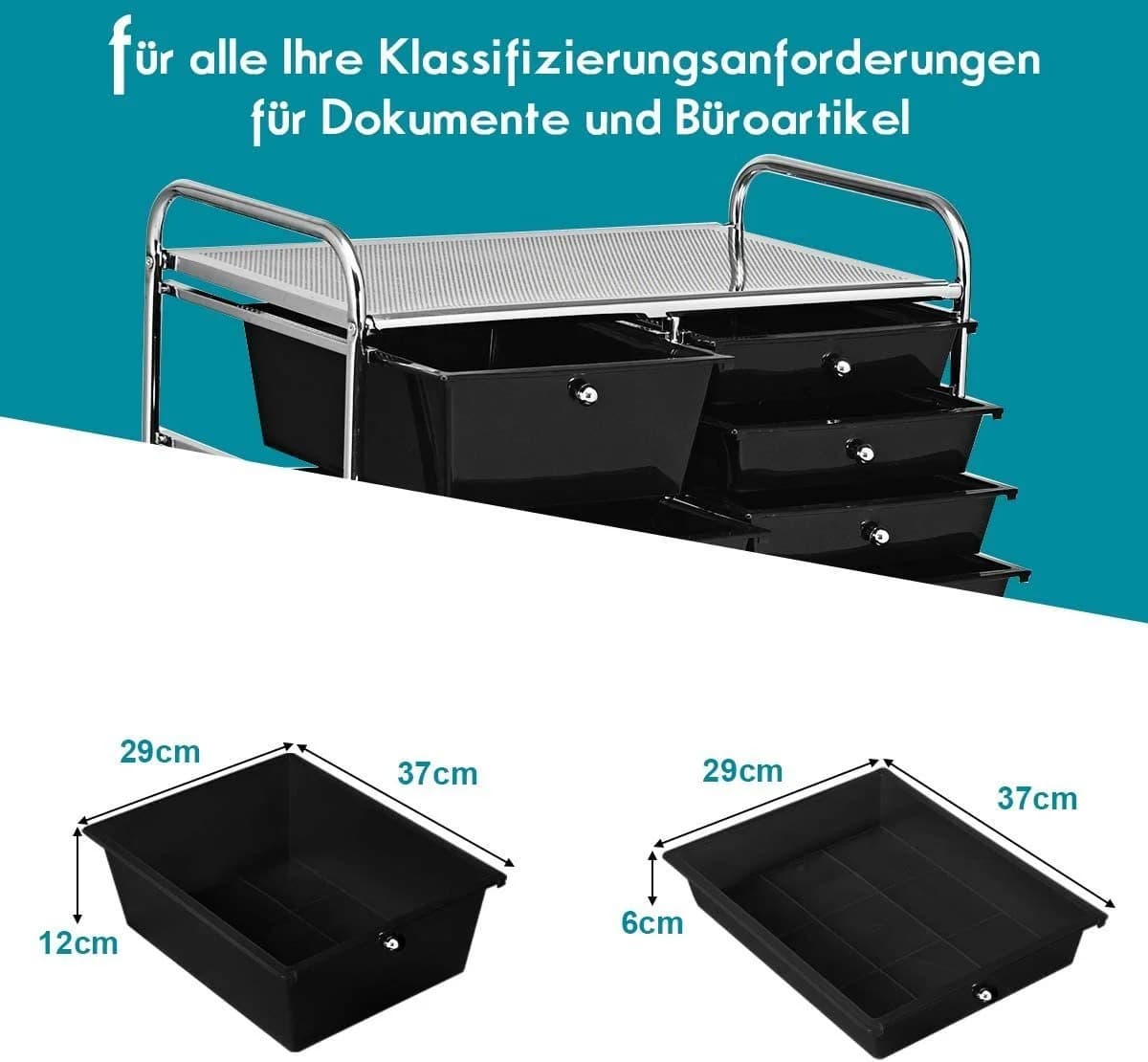 KOMFOTTEU Rollwagen mit 15 Schubladen Schwarz Metall - Bild 4