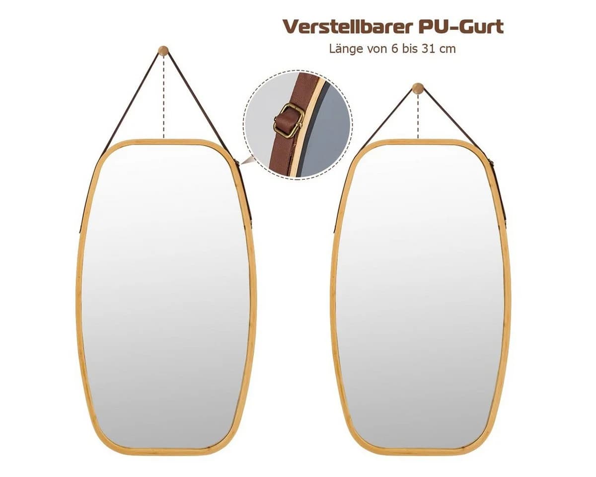 COSTWAY Wandspiegel Bambus-Rahmen Lederband - Bild 5