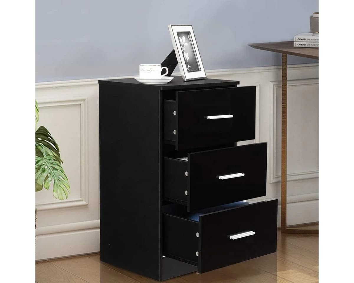 COSTWAY Aktenschrank 3 Schubladen Schwarz Büroschrank Beistelltisch - Bild 3