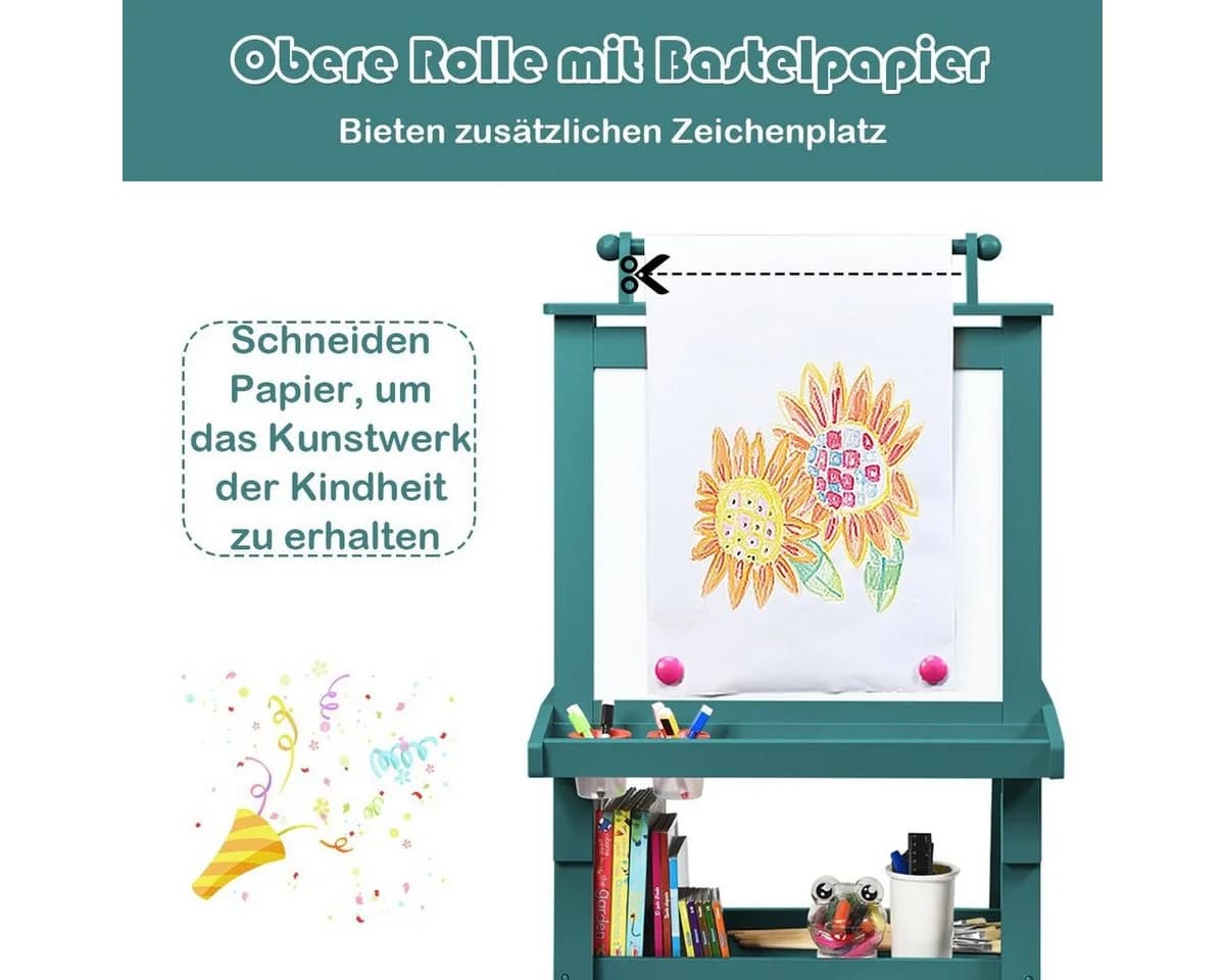 COSTWAY Kinder Staffelei Blau Doppelseitig mit Magneten & 2 Boxen - Bild 5