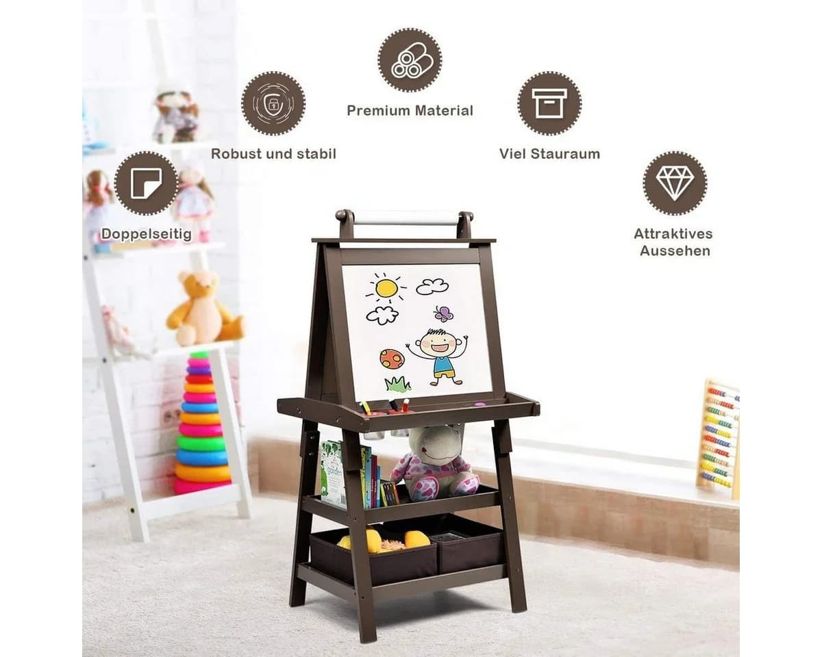 COSTWAY Kinder Staffelei Doppelseitig mit Magneten & 2 Boxen - Bild 3