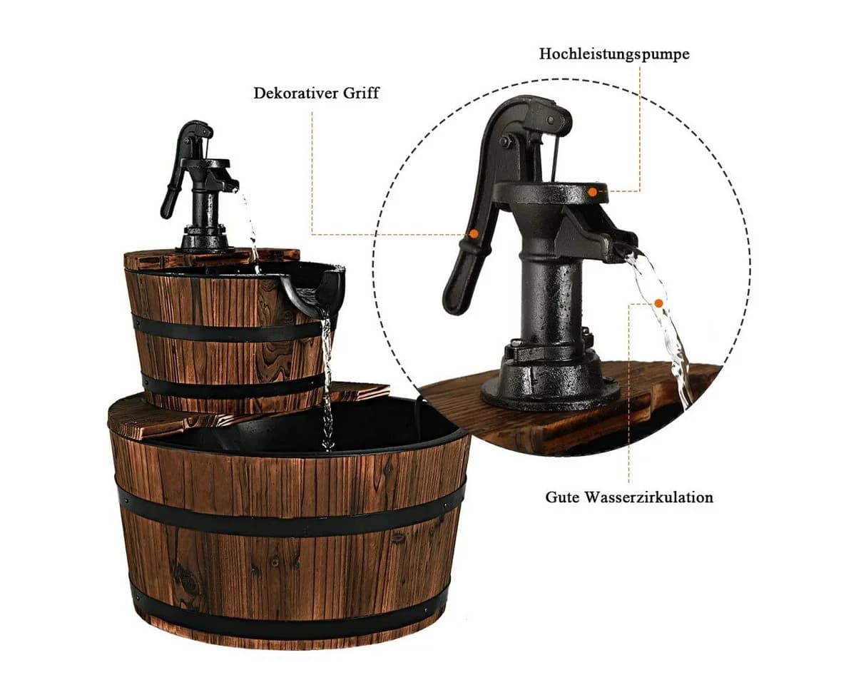 COSTWAY Gartenbrunnen Holz Wasserbecken 44,50x44,50 cm Wasserpumpe