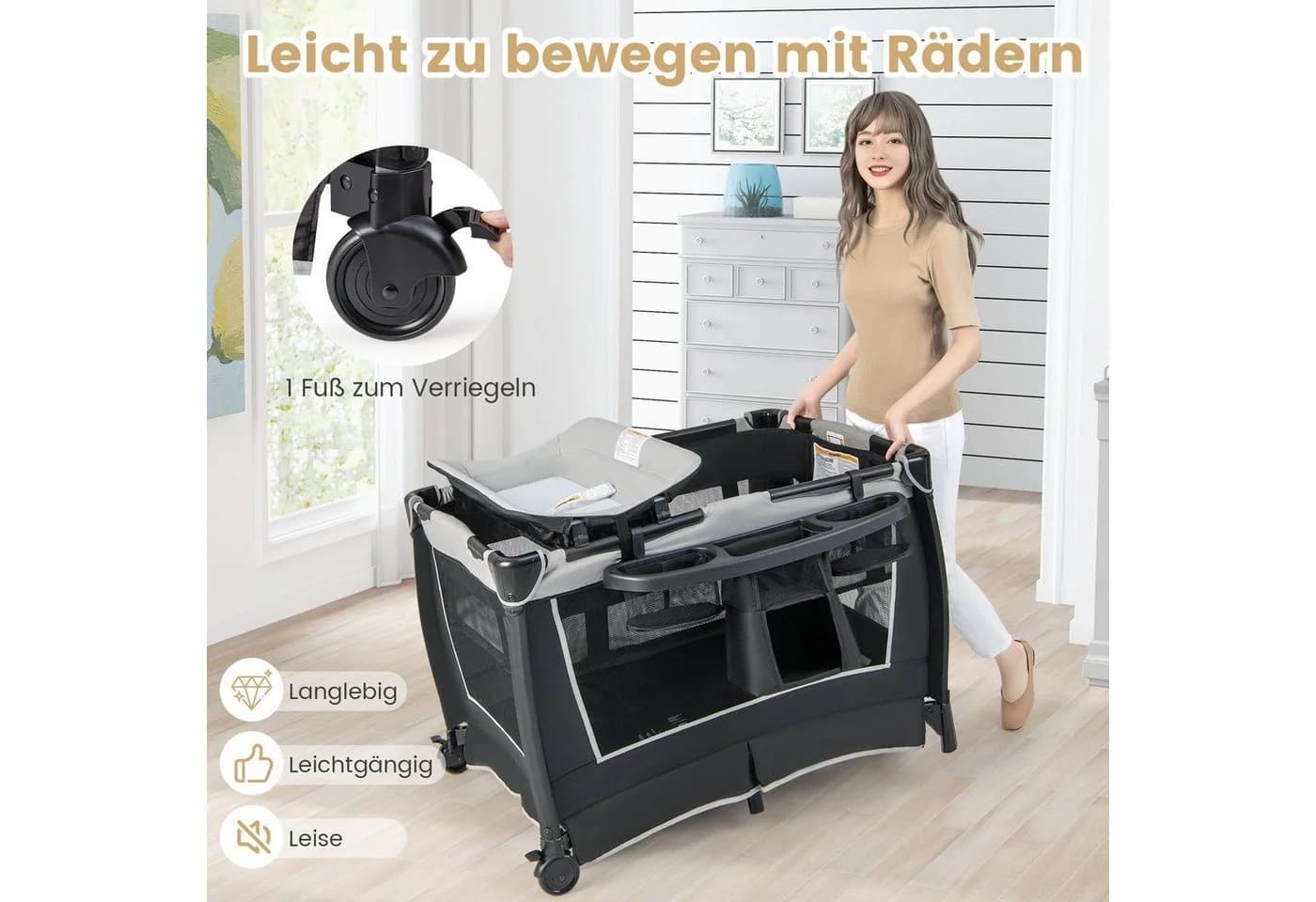COSTWAY Baby-Reisebett Faltbar mit Spielbügel & Musikbox - Bild 4