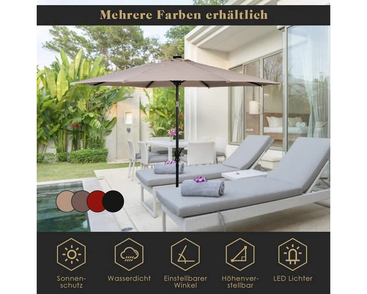 KOMFOTTEU Sonnenschirm Balkonschirm mit Solar LED-Beleuchtung beige/weiß - Bild 3