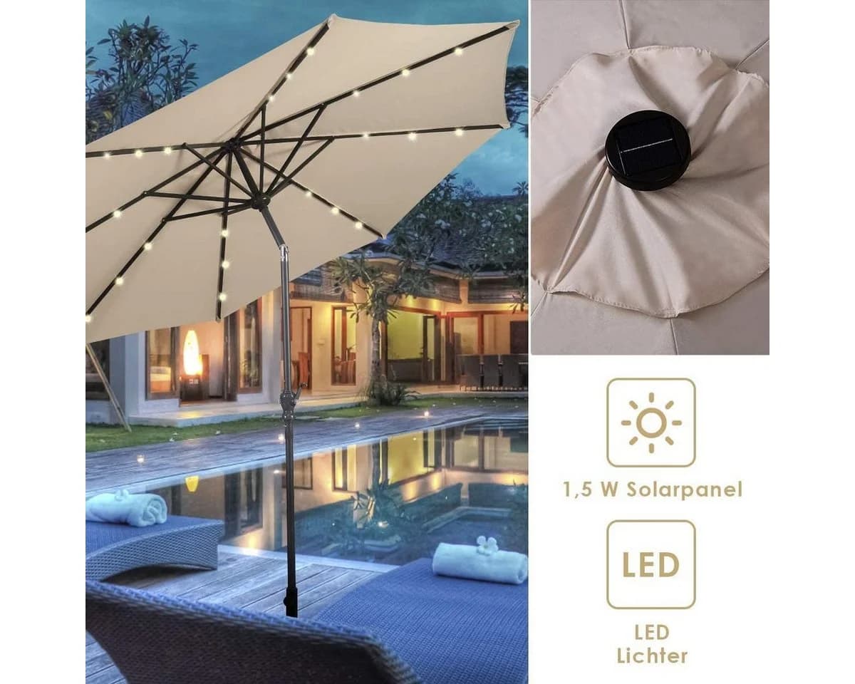 KOMFOTTEU Sonnenschirm Balkonschirm mit Solar LED-Beleuchtung beige/weiß - Bild 4