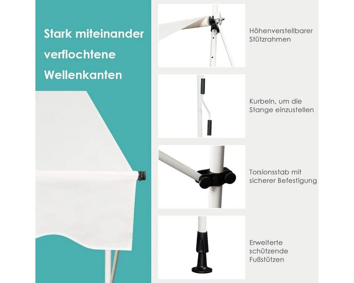 COSTWAY Klemmmarkise 150cm breit Beige - Bild 5