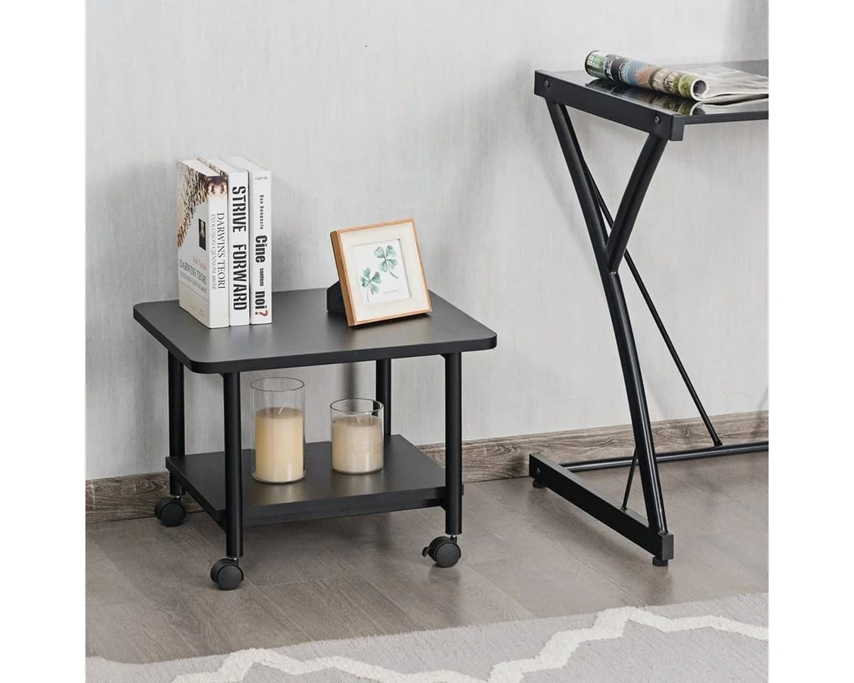 COSTWAY Druckertisch Schwarz mit 2 Ebenen und Rollen - Bild 3