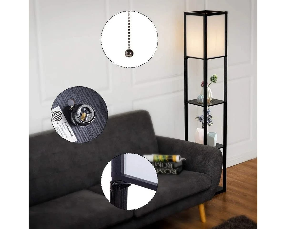 COSTWAY Stehleuchte Schwarz mit 3-Ebenen-Regal - Bild 5