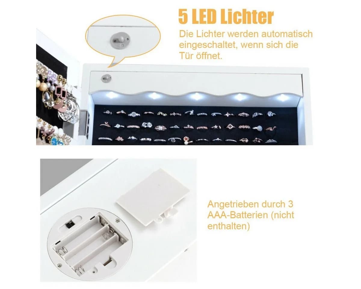 COSTWAY Schmuckschrank mit LED & Ganzkörperspiegel - Bild 4