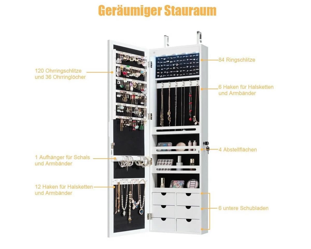 COSTWAY Schmuckschrank mit LED & Ganzkörperspiegel - Bild 5