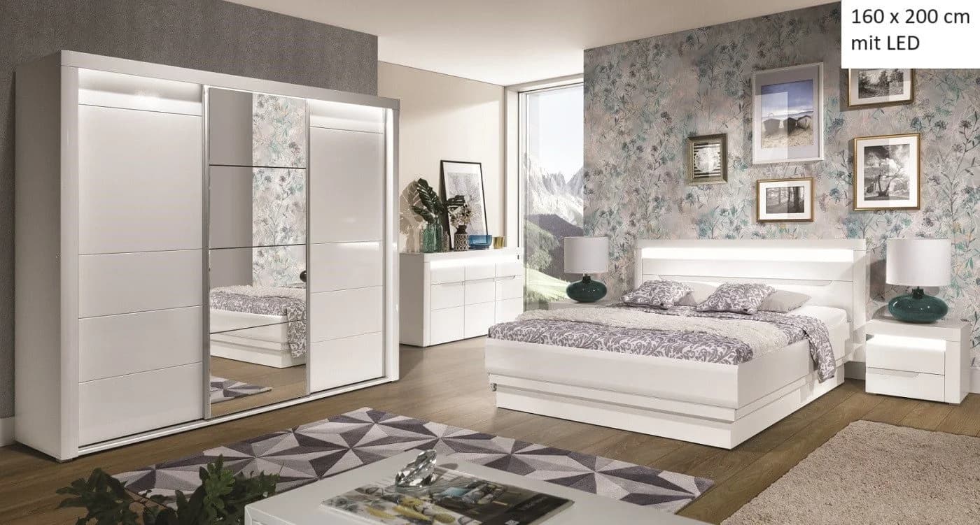 QMM TraumMöbel Schlafzimmer-Set Iris Set C 160/180x200 cm LED - Bild 2