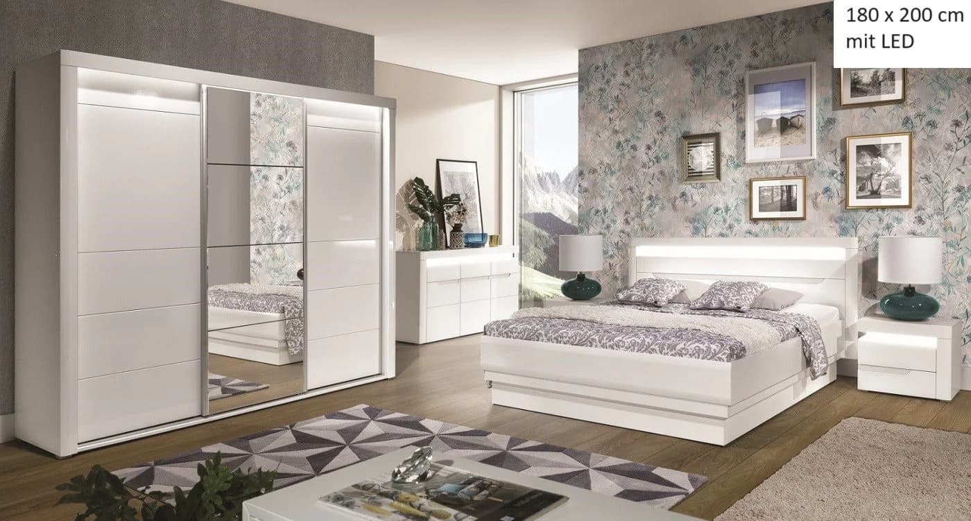 QMM TraumMöbel Schlafzimmer-Set Iris Set C 160/180x200 cm LED - Bild 2