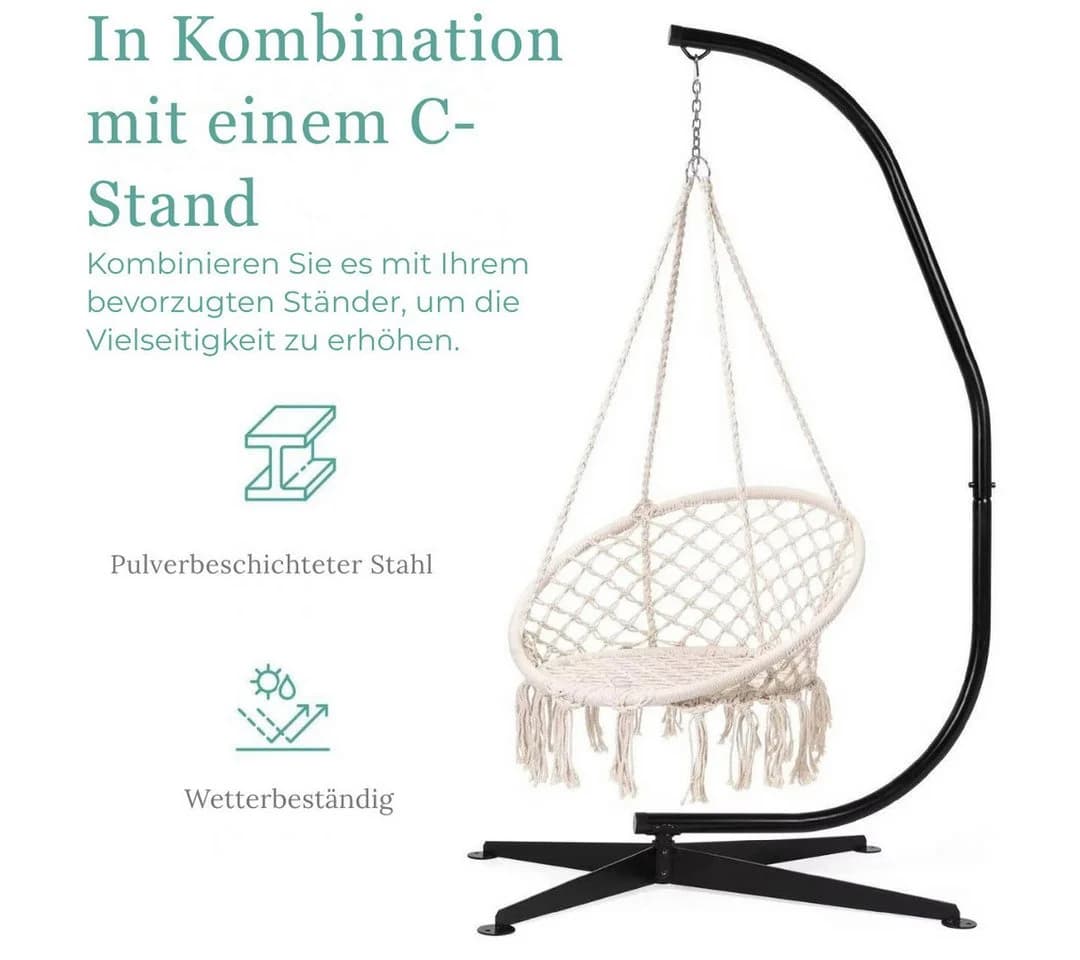 Diyarts Hängesessel Makramee Baumwolle 150kg Tragfähig - Bild 5
