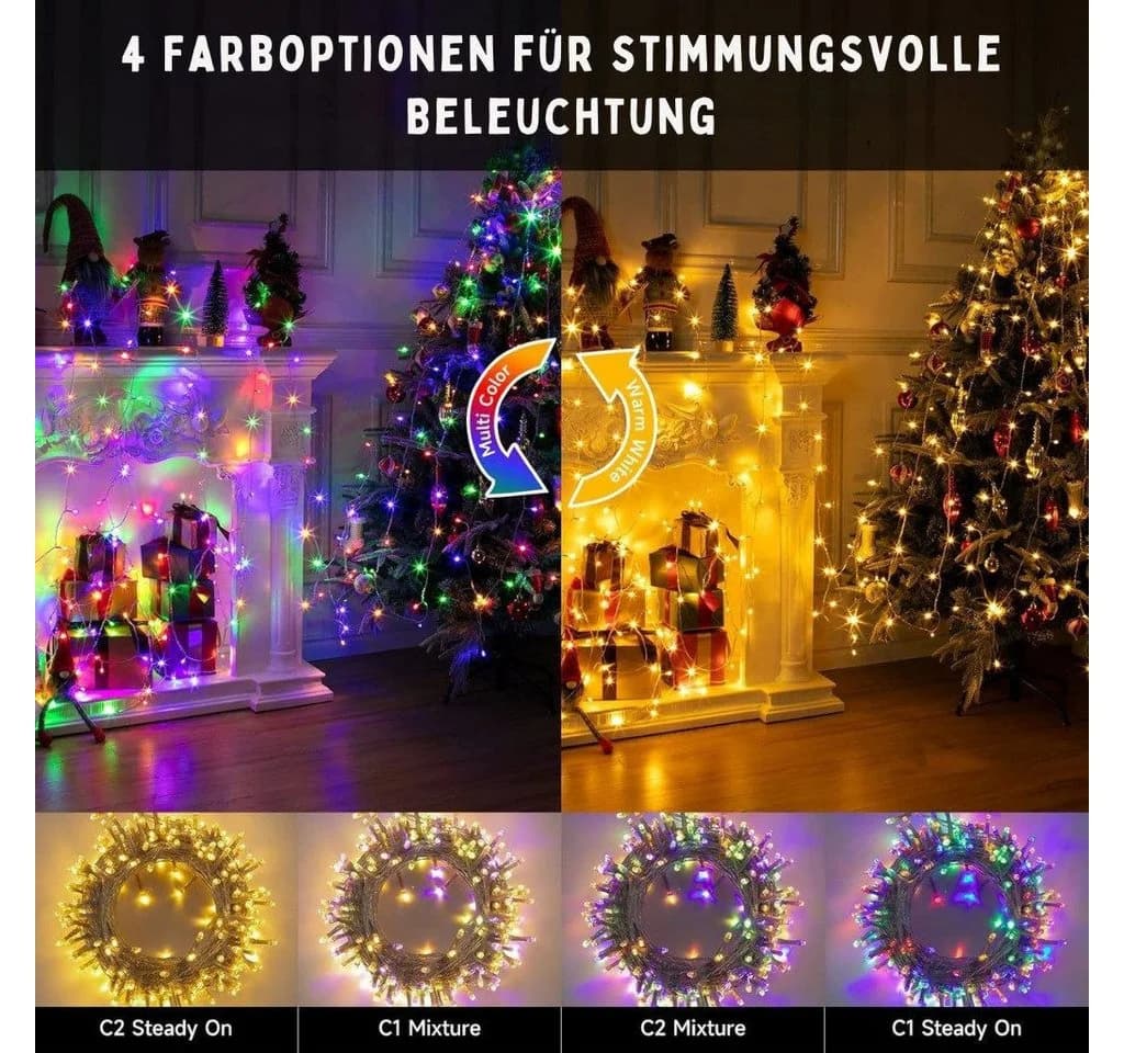 Ollny LED-Lichterkette 300 LEDs Farbwechsel 11 Leuchtmodi - Bild 4