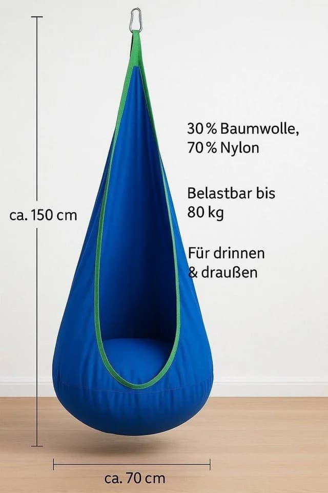 Kronenberg Hängehöhle Kinder-Hängesessel Baumwolle Blau - Bild 4