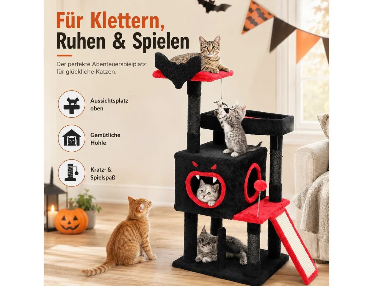 Diyarts Katzenkratzbaum Spooky Castle 111cm Gothic Design mit Höhle - Bild 3