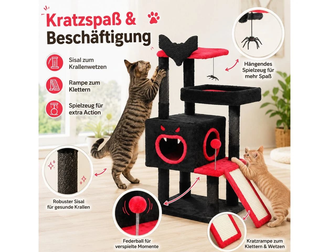 Diyarts Katzenkratzbaum Spooky Castle 111cm Gothic Design mit Höhle - Bild 5