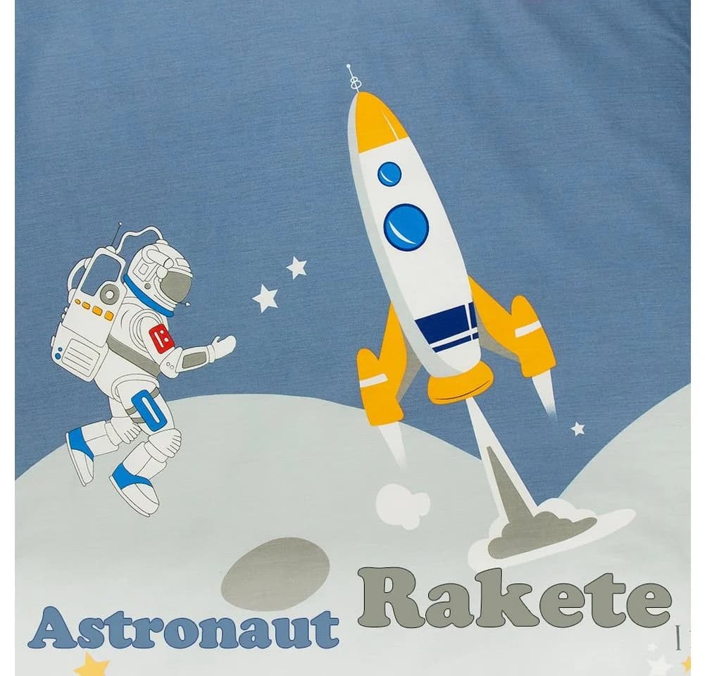 Kinderbettwäsche Astronaut Rakete Grau Baumwolle 135x200cm