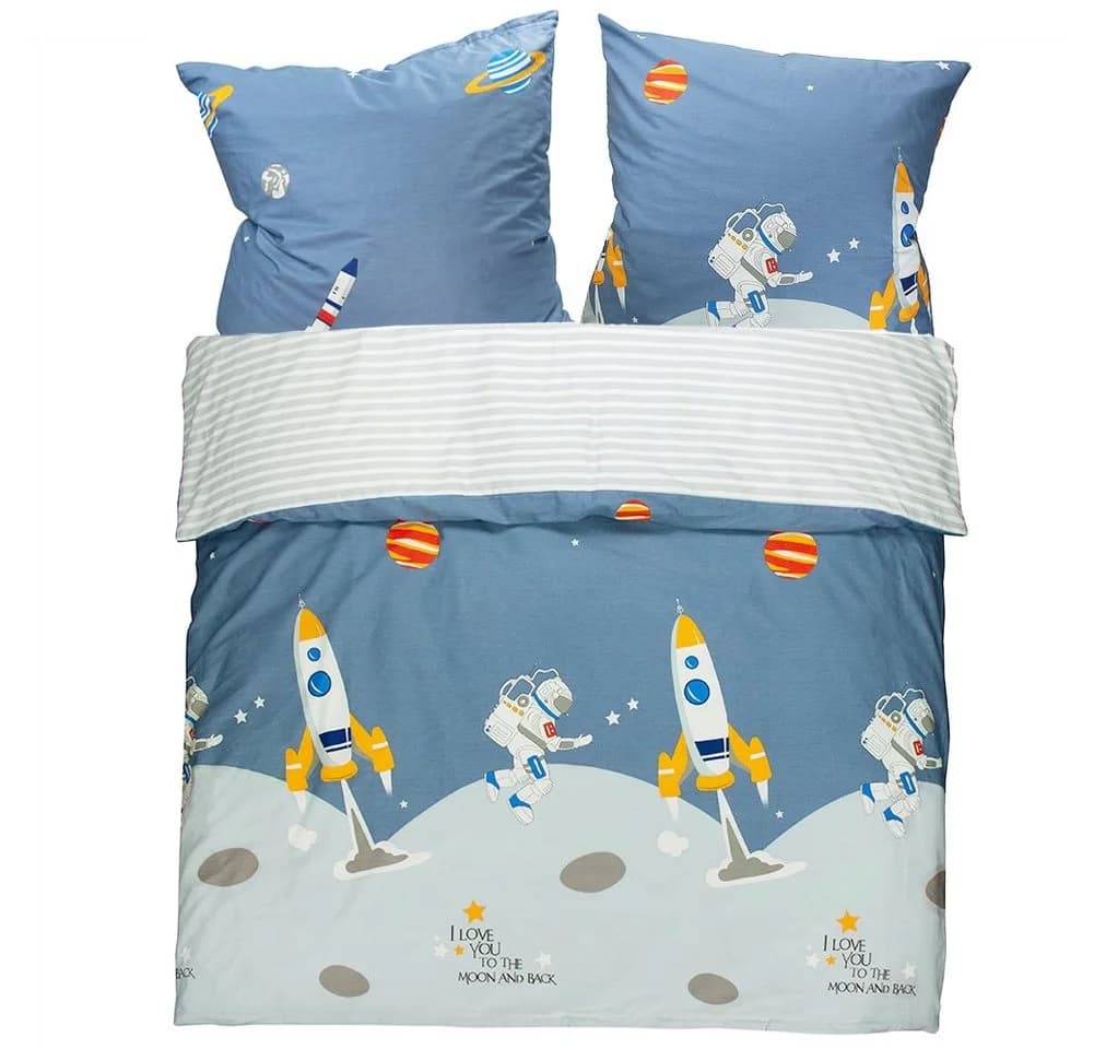 Kinderbettwäsche Astronaut Rakete Grau Baumwolle 135x200cm - Bild 2