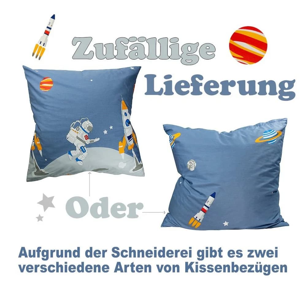 Kinderbettwäsche Astronaut Rakete Grau Baumwolle 135x200cm - Bild 4