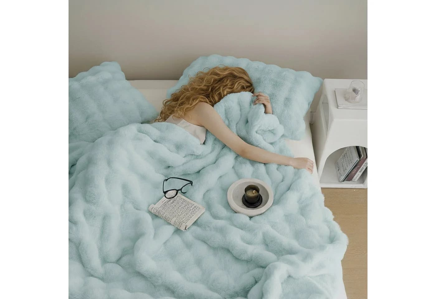 KEAYOO Kuscheldecke Salbeigrün Kunstfell Wohndecke - Bild 3