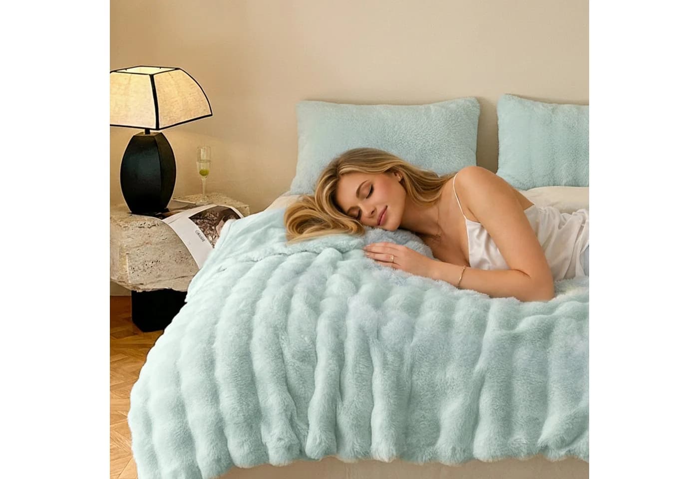 KEAYOO Kuscheldecke Salbeigrün Kunstfell Wohndecke - Bild 4