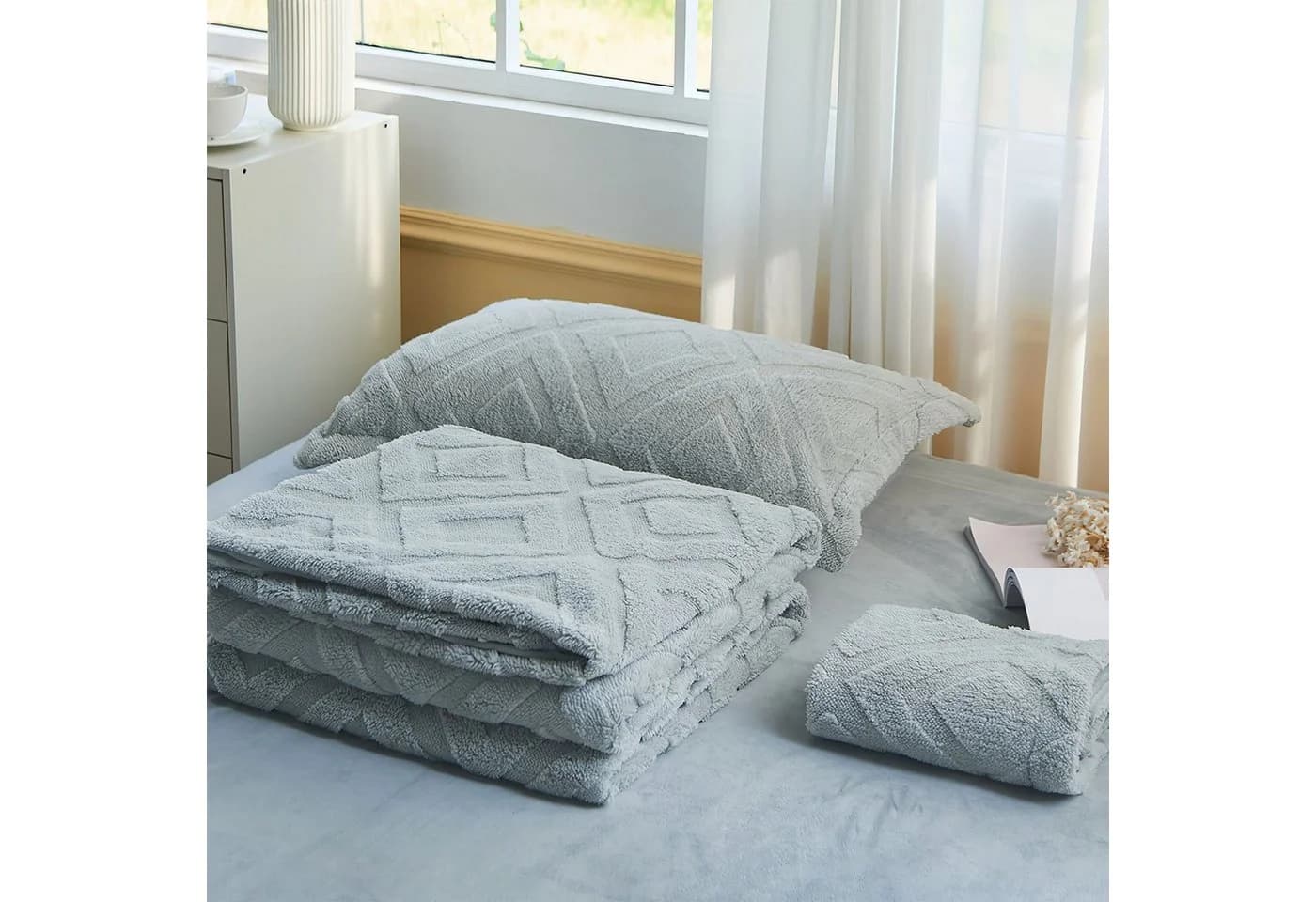 KEAYOO Bettwäsche TF Polyester 2-teilig Grau Teddy Plüsch - Bild 3