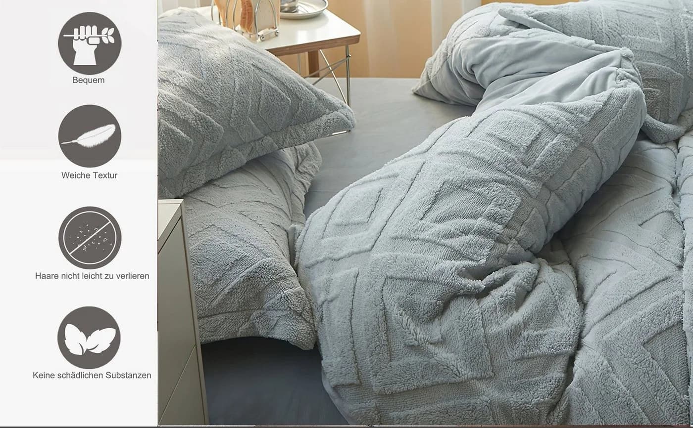 KEAYOO Bettwäsche TF Polyester 2-teilig Grau Teddy Plüsch - Bild 5