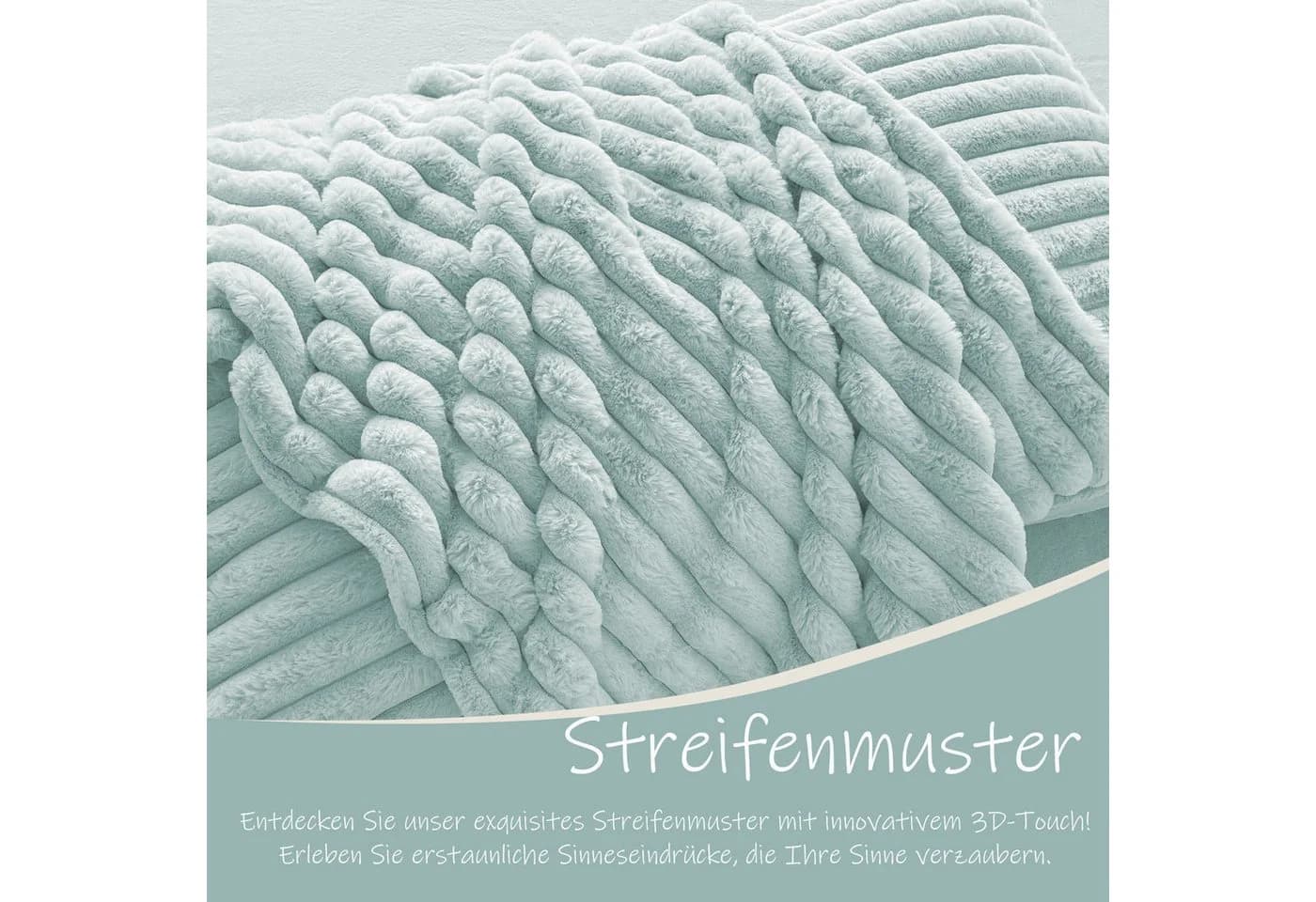 KEAYOO Bettwäsche Plüsch Streifen 135x200 cm Salbeigrün