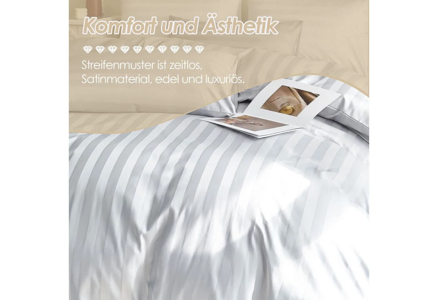 KEAYOO Kissenbezüge Satin 2 Stück 100% Baumwolle Grau - Bild 3