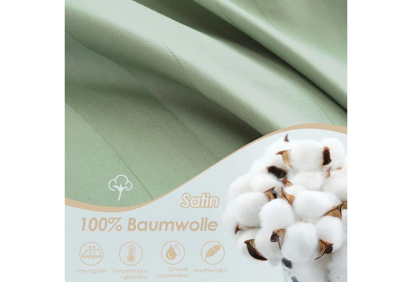 KEAYOO Kissenbezüge Satin 2 Stück 100% Baumwolle Grün