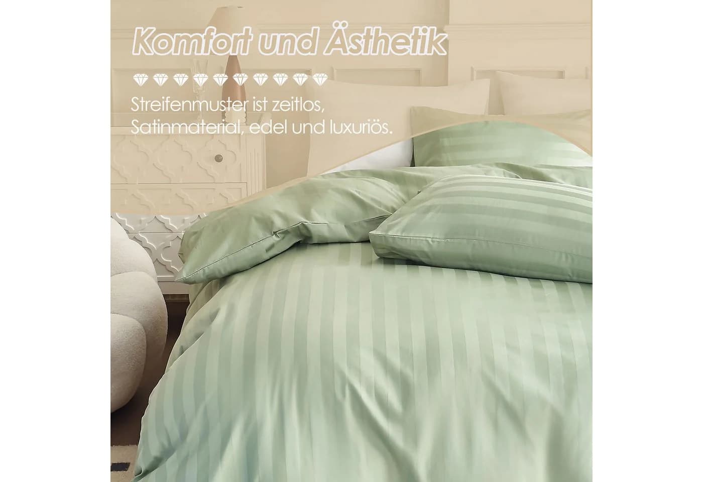 KEAYOO Kissenbezüge Satin 2 Stück 100% Baumwolle Grün - Bild 3