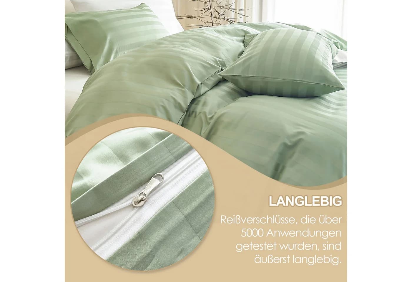 KEAYOO Kissenbezüge Satin 2 Stück 100% Baumwolle Grün - Bild 4