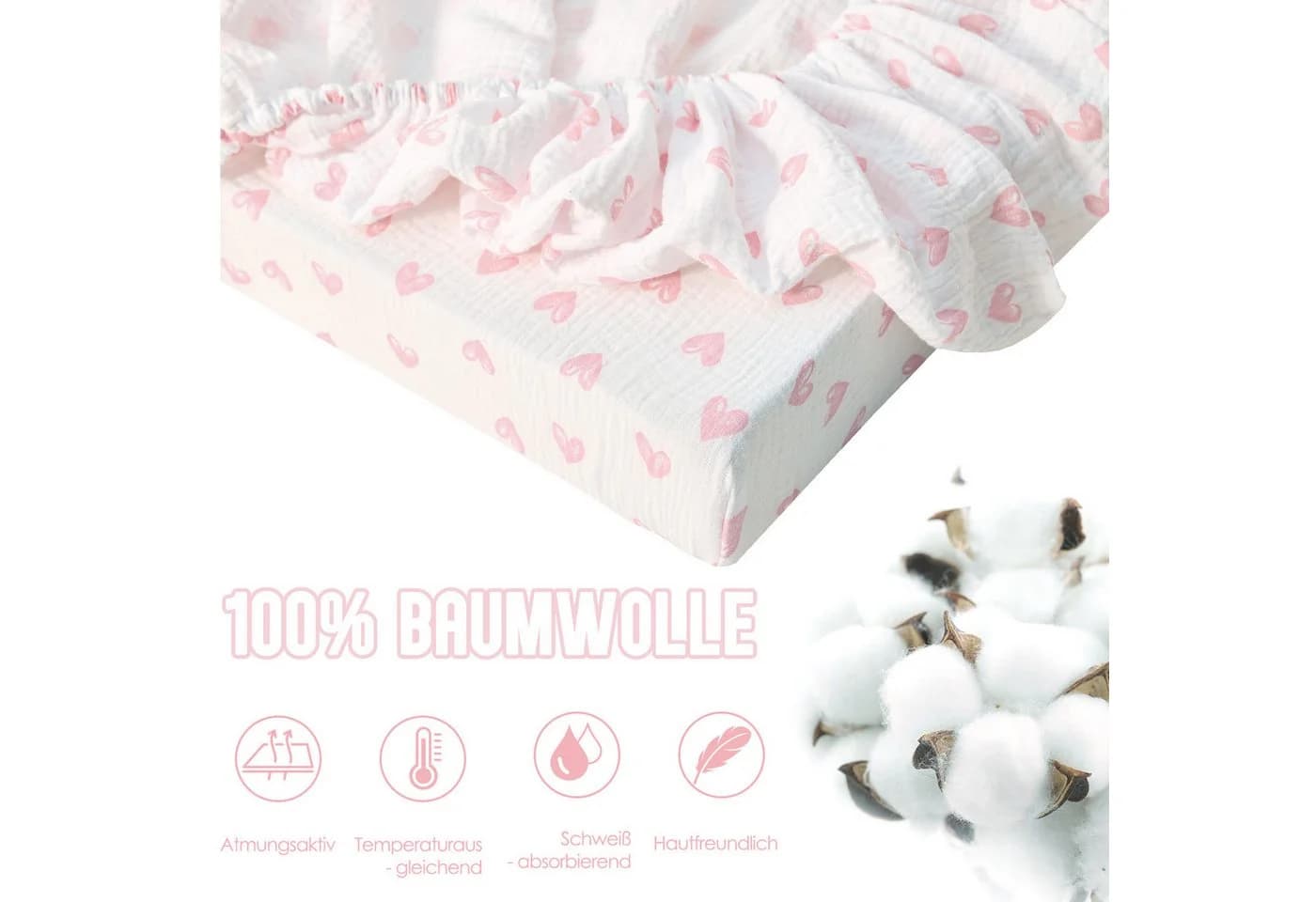 KEAYOO Spannbettlaken CL 2er Set Musselin Rosa für Baby Stubenwagen und Kinderbett - Bild 4