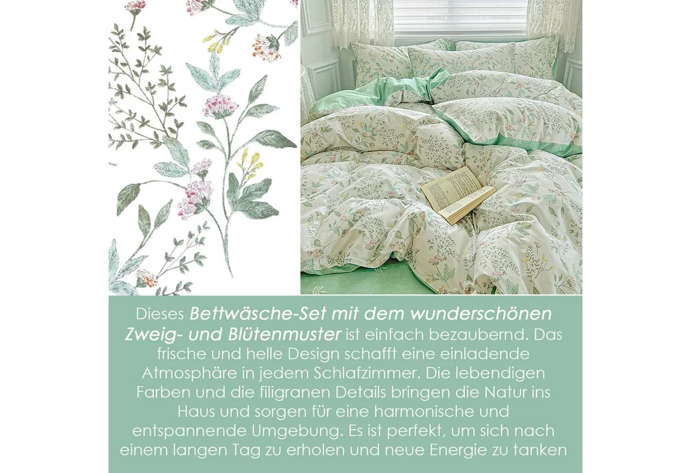 KEAYOO Bettwäsche Rosa Blumenmuster Baumwolle - Bild 5
