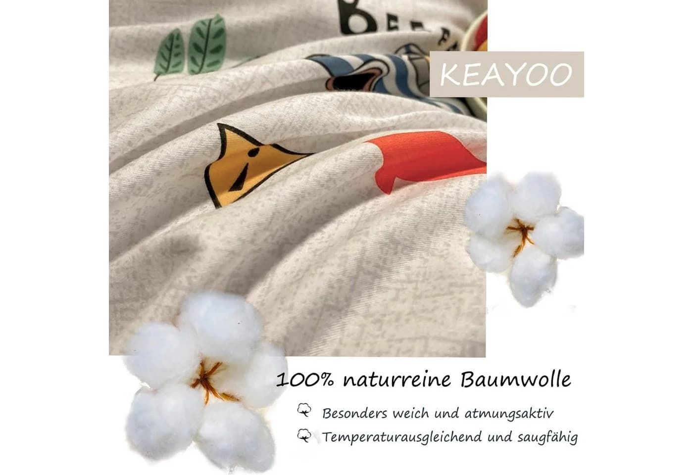 KEAYOO Kinderbettwäsche QCDD Baumwolle 2-teilig 100% Baumwolle Auto Muster