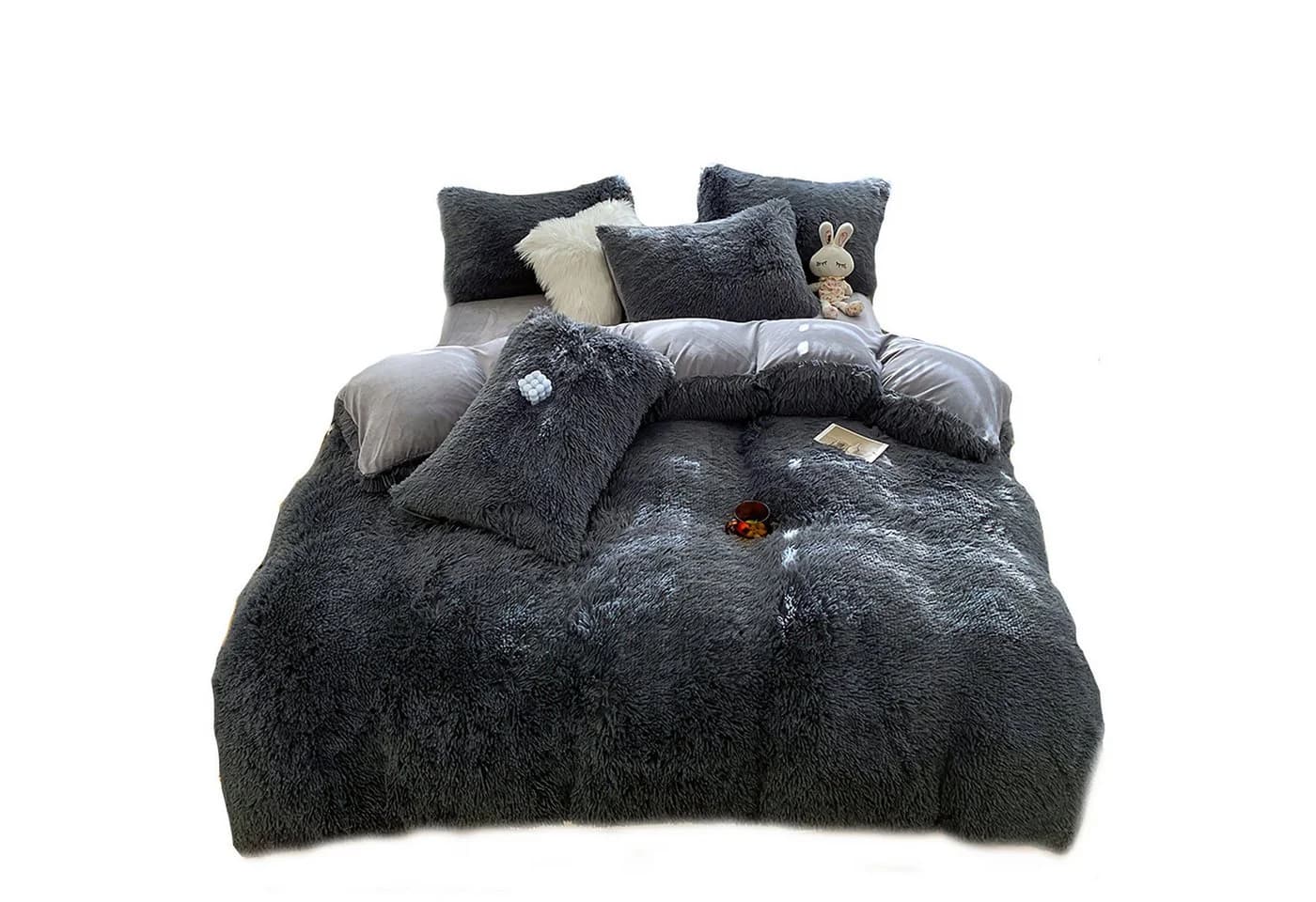 KEAYOO Bettwäsche SD 2-teilig Polyester Teddy Plüsch Wendebettwäsche Anthrazit - Bild 2