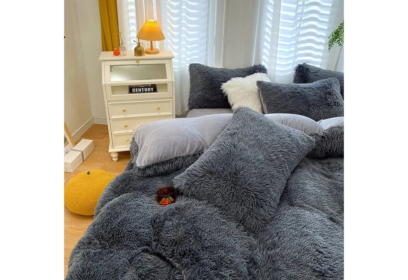 KEAYOO Bettwäsche SD 2-teilig Polyester Teddy Plüsch Wendebettwäsche Anthrazit - Bild 5