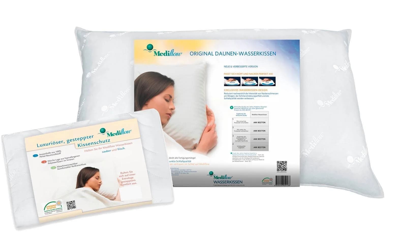 Mediflow Wasserkissen Kombipack Original Wasserkissen Luxus Schonbezug 50x70 cm Weiß