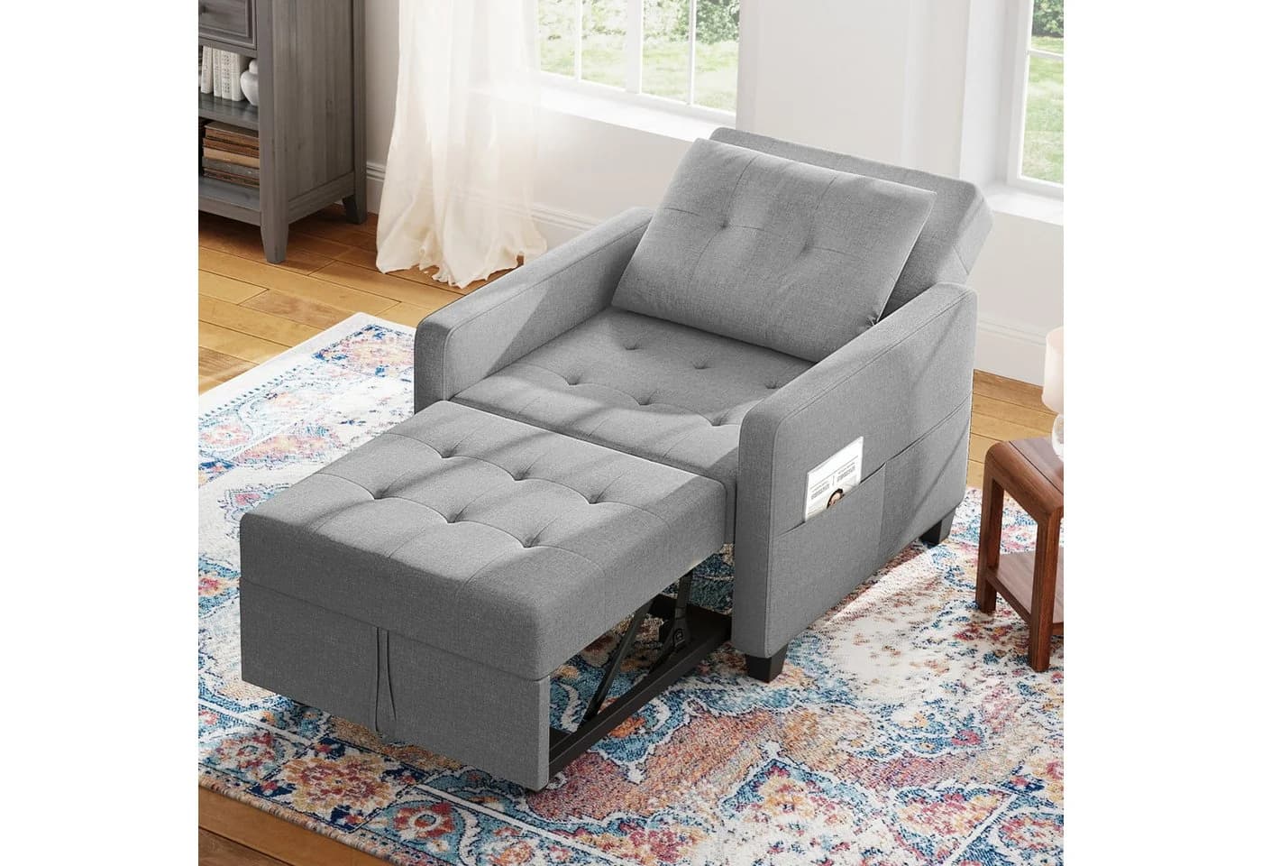 OUNUO Schlafsofa Klein 3 in 1 Klappsofa mit Bettfunktion Hellgrau - Bild 2