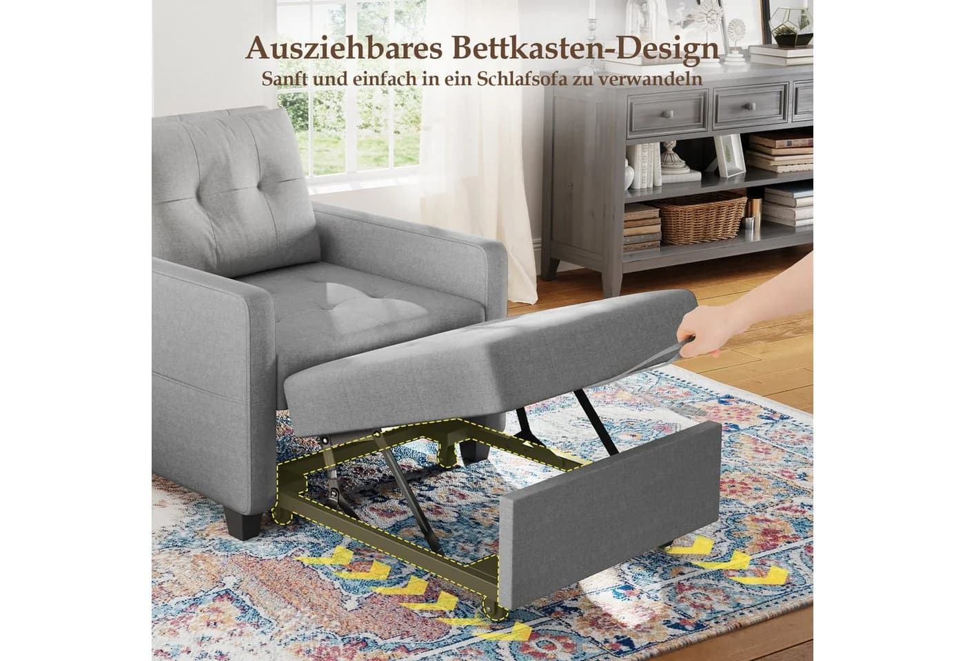 OUNUO Schlafsofa Klein 3 in 1 Klappsofa mit Bettfunktion Hellgrau - Bild 5
