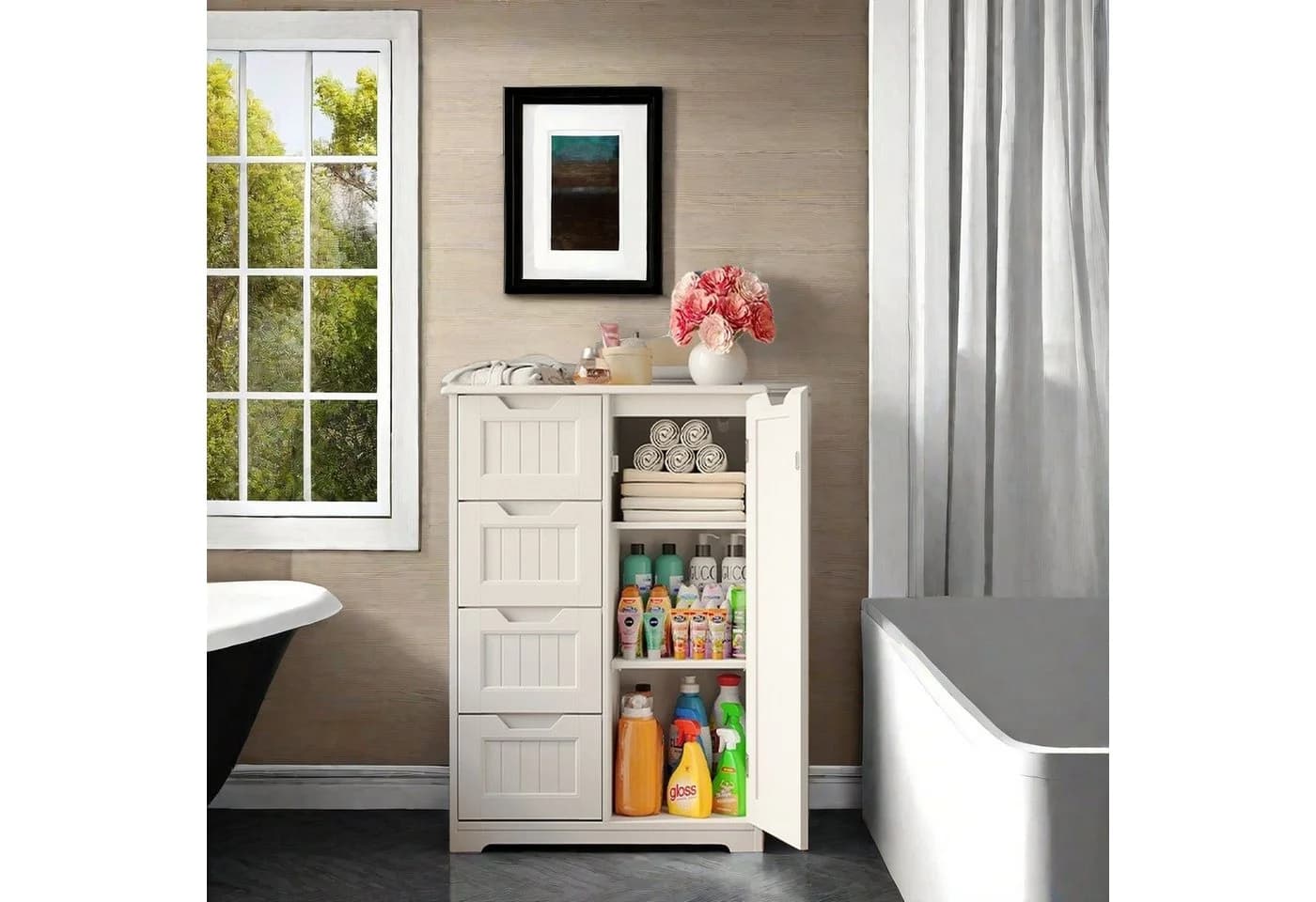 Bealife Badkommode Badezimmerschrank 4 Türen Weiß - Bild 3